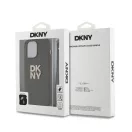 DKNY PU Leather Stack Logo Apple iPhone 15 Pro hátlap tok csuklópánttal, barna