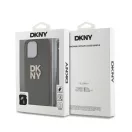 DKNY PU Leather Stack Logo Apple iPhone 15 Pro Max hátlap tok csuklópánttal, barna