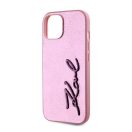 Karl Lagerfeld Wrinkled PU Signature Logo Apple iPhone 15 hátlap tok, rózsaszín