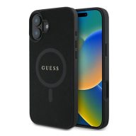   Guess Saffiano Classic Logo Apple iPhone 16 Plus Magsafe kompatibilis hátlap tok, fekete/barna GUHMP16MPSAHMCK