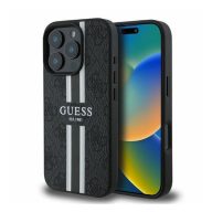   Guess 4G Printed Stripes MagSafe Apple iPhone 16 Pro Max hátlap tok, fekete/barna GUHMP16XP4RPSK