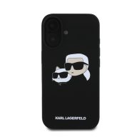   Karl Lagerfeld Silicone Double Heads Print Apple iPhone 16 Plus Magsafe kompatibilis hátlap tok, fekete KLHMP16MSKCHPPLK