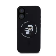   Karl Lagerfeld Silicone KC Heads Ring Apple iPhone 16 hátlap tok, fekete KLHMP16SSCMKCRHK