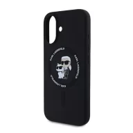   Karl Lagerfeld Silicone KC Heads Ring Apple iPhone 16 hátlap tok, fekete KLHMP16SSCMKCRHK