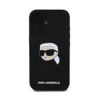   Karl Lagerfeld Silicone KL Head Print Apple iPhone 16 hátlap tok, fekete KLHMP16SSKHPPLK