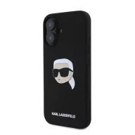   Karl Lagerfeld Silicone KL Head Print Apple iPhone 16 hátlap tok, fekete KLHMP16SSKHPPLK