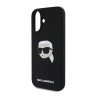   Karl Lagerfeld Silicone KL Head Print Apple iPhone 16 hátlap tok, fekete KLHMP16SSKHPPLK