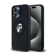   Karl Lagerfeld Silicone Karl & Choupette Ring Apple iPhone 15 Pro Max MagSafe kompatibilis tok, fekete KLHMP15XSCMKCRHK