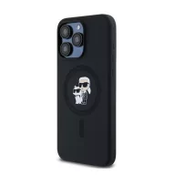   Karl Lagerfeld Silicone Karl & Choupette Ring Apple iPhone 15 Pro Max MagSafe kompatibilis tok, fekete KLHMP15XSCMKCRHK
