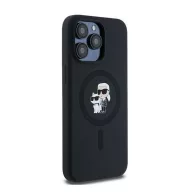   Karl Lagerfeld Silicone Karl & Choupette Ring Apple iPhone 15 Pro Max MagSafe kompatibilis tok, fekete KLHMP15XSCMKCRHK