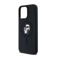   Karl Lagerfeld Silicone Karl & Choupette Ring Apple iPhone 15 Pro Max MagSafe kompatibilis tok, fekete KLHMP15XSCMKCRHK