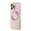 Guess IML Flowers Ring Apple iPhone 16 Pro Magsafe kompatibilis hátlap tok, rózsaszín
