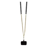   Guess PU 4G Strass Triangle Metal Logo Apple iPhone 16 hátlap tok Crossbody pánttal, fekete