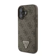   Guess PU 4G Strass Triangle Metal Logo Apple iPhone 16 hátlap tok Crossbody pánttal, barna