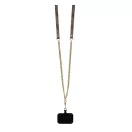 Guess PU 4G Strass Triangle Metal Logo Apple iPhone 16 hátlap tok Crossbody pánttal, barna