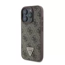 Guess PU 4G Strass Triangle Metal Logo Apple iPhone 16 Pro Max hátlap tok, barna