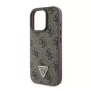 Guess PU 4G Strass Triangle Metal Logo Apple iPhone 16 Pro Max hátlap tok, barna