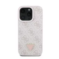   Guess PU 4G Strass Triangle Metal Logo Apple iPhone 16 Pro Max hátlap tok, rózsaszín