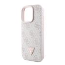 Guess PU 4G Strass Triangle Metal Logo Apple iPhone 16 Pro hátlap tok, rózsaszín