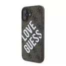 Guess PU Leather 4G Big Love Logo Apple iPhone 16 Magsafe kompatibilis hátlap tok, barna