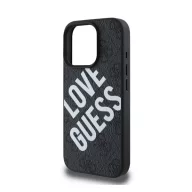   Guess PU Leather 4G Big Love Logo Apple iPhone 16 Pro Magsafe kompatibilis hátlap tok, fekete