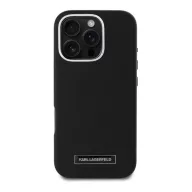   Karl Lagerfeld FW Metal Plate Apple iPhone 16 Pro MagSafe kompatibilis hátlap tok, fekete KLHMP16LPGMSRPK