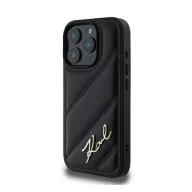  Karl Lagerfeld Quilted Signature Apple iPhone 16 Pro hátlap tok, fekete KLHCP16LPQDSMGK