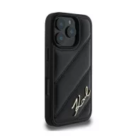   Karl Lagerfeld Quilted Signature Apple iPhone 16 Pro hátlap tok, fekete KLHCP16LPQDSMGK
