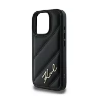   Karl Lagerfeld Quilted Signature Apple iPhone 16 Pro hátlap tok, fekete KLHCP16LPQDSMGK