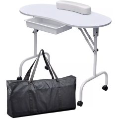   Manikűr asztal, hordozható, összecsukható, fiókos, kézpárna, hordtáskával