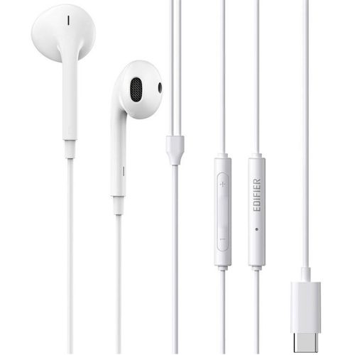 Vezetékes sztereó fülhallgató, USB Type-C, mikrofon, funkció gomb, hangerő szabályzó, Edifier P180, fehér
