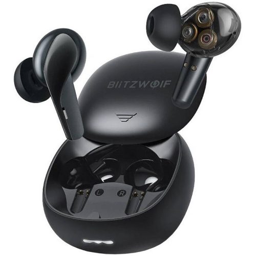 Bluetooth sztereó fülhallgató, v5.0, TWS, töltőtok, érintés vezérlés, vízálló, játékosoknak ajánlott, BlitzWolf BW-FYE15, fekete