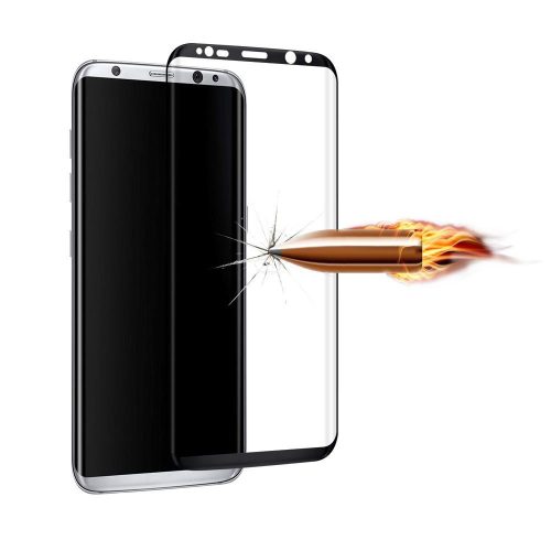 Samsung Galaxy S8 Plus SM-G955, Kijelzővédő fólia, ütésálló fólia (az íves részre is!), Tempered Glass (edzett üveg), 3D Full Cover, fekete