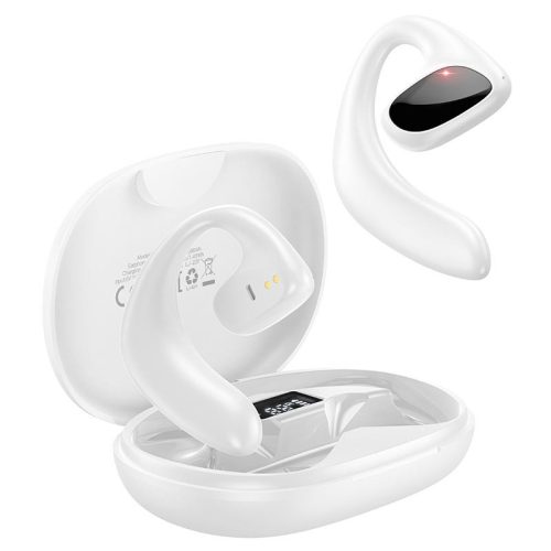 Bluetooth sztereó fülhallgató, v5.3, TWS, töltőtok, sportoláshoz, érintés vezérlés, LED-es kijelző, fülre akasztható, Borofone BW22 Dawn, fehér