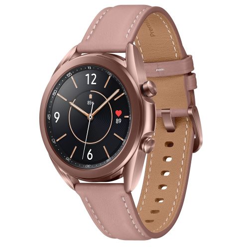 Bluetooth okosóra, valódi bőr szíj, v5.0, aktivitás és egészség mérő, vízálló, hangszóró, Samsung Galaxy Watch 3 (41mm) SM-R850 (Wifi), bronz, gyári