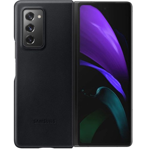 Samsung Galaxy Fold SM-F900F, Műanyag hátlap védőtok, bőr hátlap, fekete, gyári