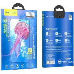   Apple iPhone 12 Pro Max, Kijelzővédő fólia, ütésálló fólia (az íves részre is!), Tempered Glass (edzett üveg), 3D Full Cover, élvédelem, Hoco A12, fekete