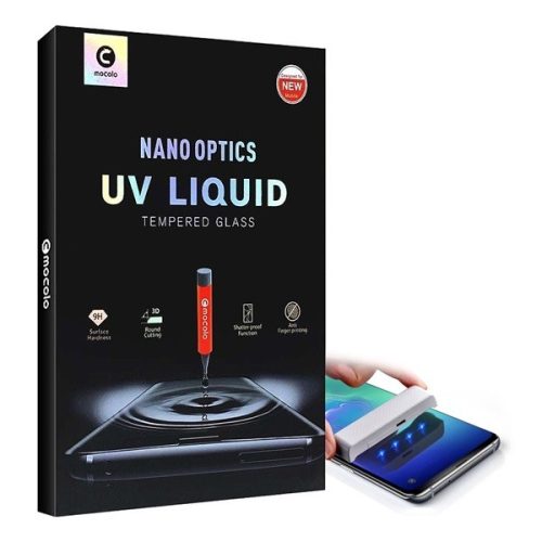 Huawei Mate 20 Pro, Kijelzővédő fólia, ütésálló fólia (az íves részre is!), Tempered Glass (edzett üveg), UV lámpával, 3D Full Cover, Mocolo UV Liquid, Clear