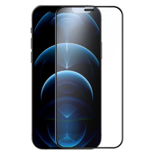 Apple iPhone 12 / 12 Pro, Kijelzővédő fólia, ütésálló fólia (az íves részre is!), Tempered Glass (edzett üveg), Full Glue, Matt, Nillkin, Fog Mirror, fekete