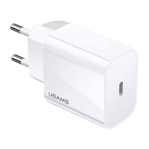 Hálózati töltő adapter, 20W, USB Type-C aljzat, gyorstöltés, PD, Usams T34, fehér