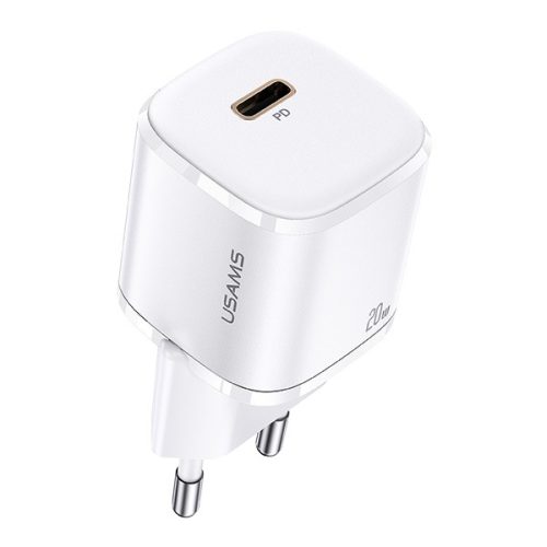 Hálózati töltő adapter, 20W, USB Type-C aljzat, gyorstöltés, PD, GaN, Usams T36, fehér