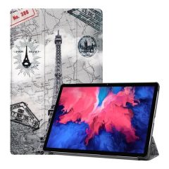   Lenovo Tab P11 (11.0) TB-J606F, mappa tok, Eiffel torony, térkép minta, Trifold, szürke