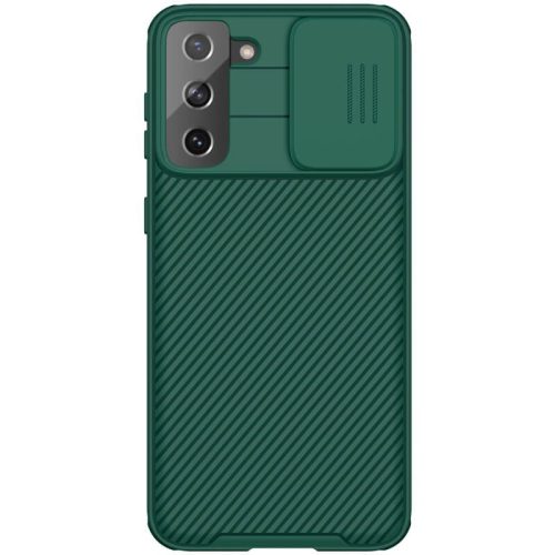 Samsung Galaxy S21 Plus 5G SM-G996, Műanyag hátlap védőtok, közepesen ütésálló, kamera védelem, csíkos minta, Nillkin CamShield, zöld