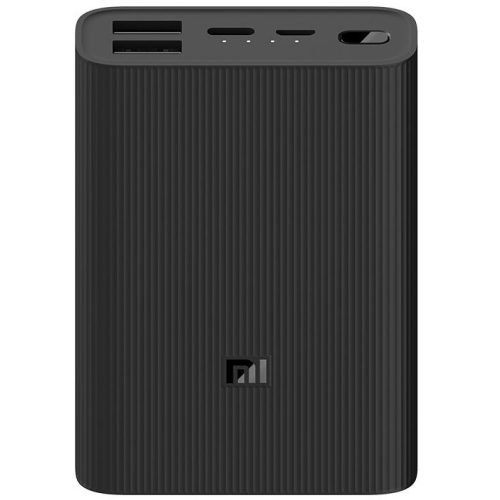 Külső akkumulátor, 10000 mAh, 22.5W, Okostelefonhoz és TabletPC-hez, 2 x USB aljzat, USB Type-C aljzat, LED-es, gyorstöltés, Xiaomi Mi Power Bank 3 Ultra Compact, fekete, gyári