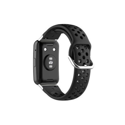 Huawei Watch Fit, szilikon pótszíj, lyukacsos, légáteresztő, fekete