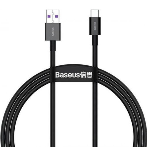 USB töltő- és adatkábel, USB Type-C, 200 cm, 6000 mA, 66W, törésgátlóval, gyorstöltés, Baseus CATYS-A01, fekete