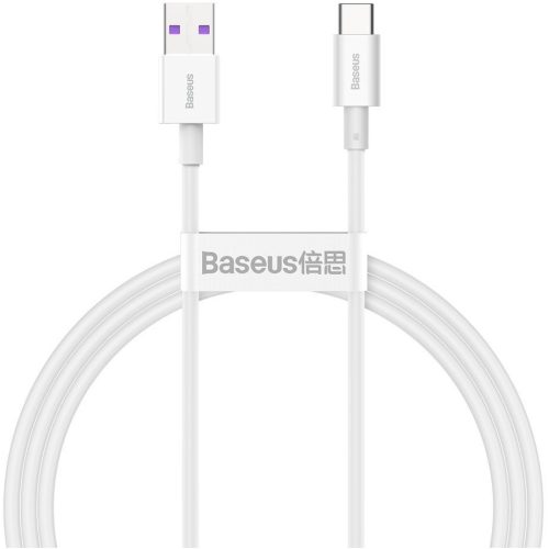 USB töltő- és adatkábel, USB Type-C, 100 cm, 6000 mA, 66W, törésgátlóval, gyorstöltés, Baseus CATYS-02, fehér