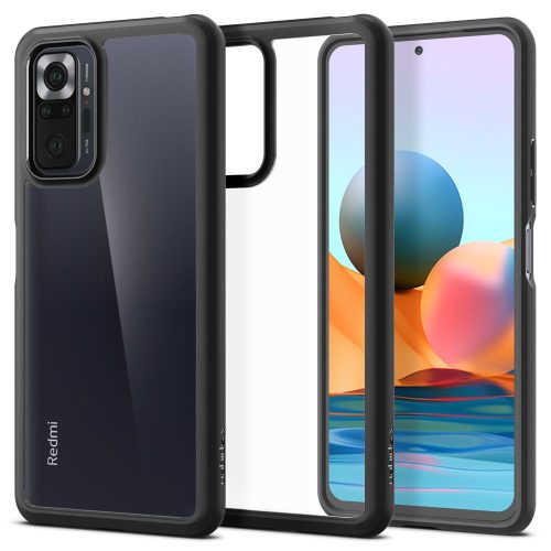 Xiaomi Redmi Note 10 Pro, Műanyag hátlap védőtok + szilikon keret, Spigen Ultra Hybrid, átlátszó/fekete