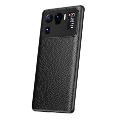   Xiaomi Mi 11 Ultra, Szilikon tok, valódi bőrrel bevont hátlap, fekete