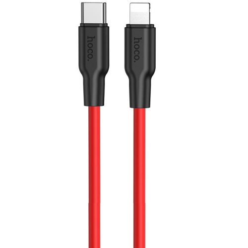 USB Type-C töltő- és adatkábel, Lightning, 100 cm, 3000 mA, gyorstöltés, PD, Hoco X21 Plus, fekete/piros